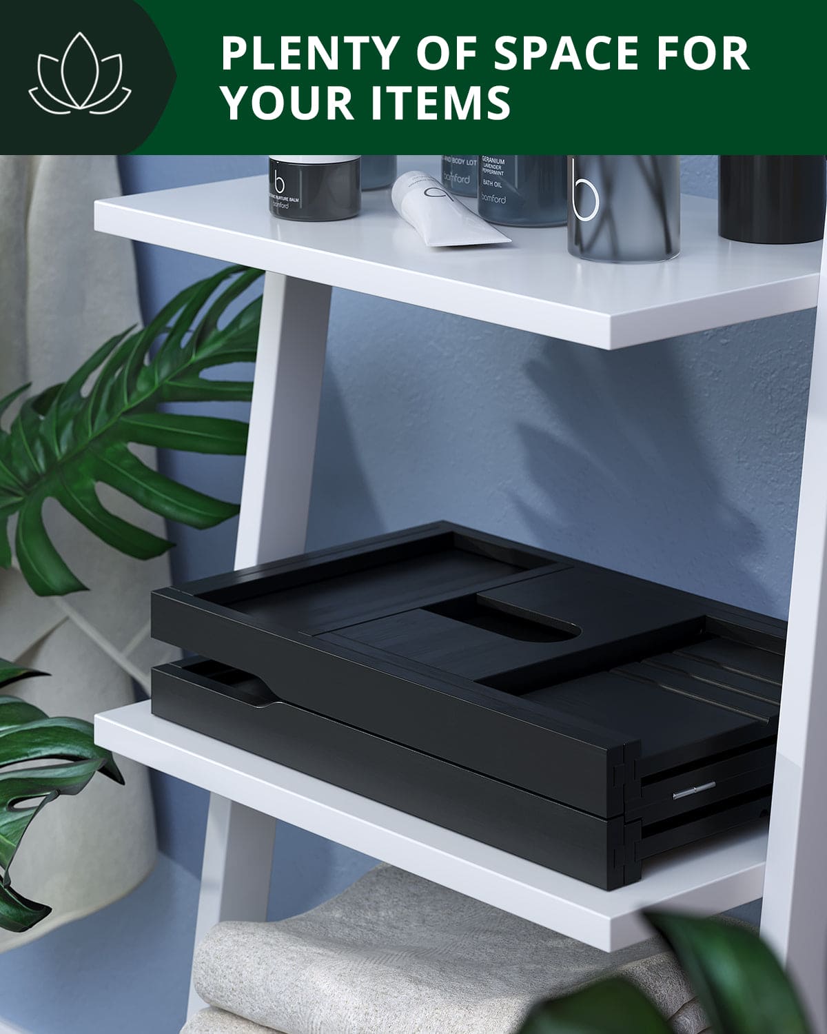 Foldable Bathtub Caddy Tray, Black