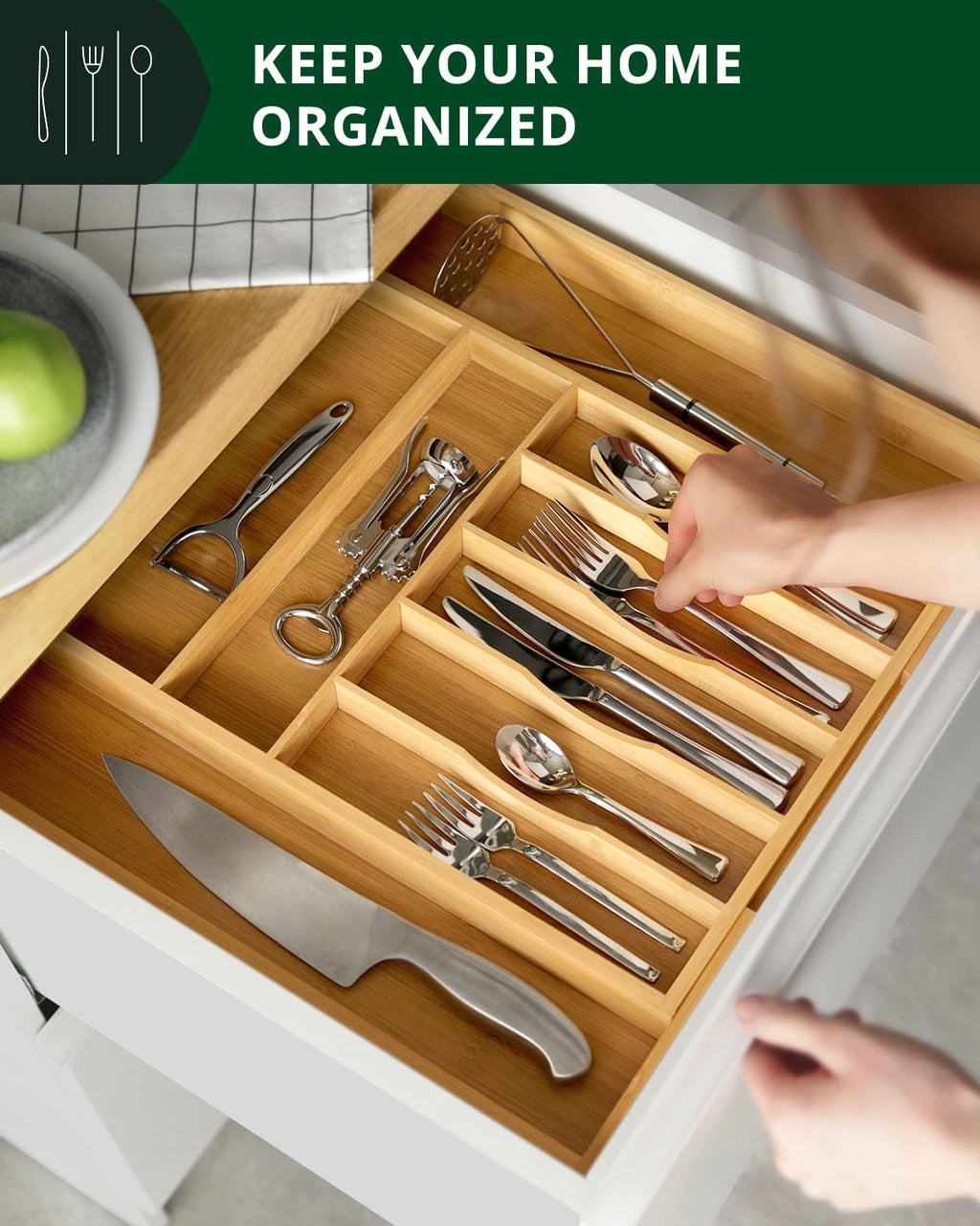 Silverware Drawer Organizer, Natural (9 Slots)