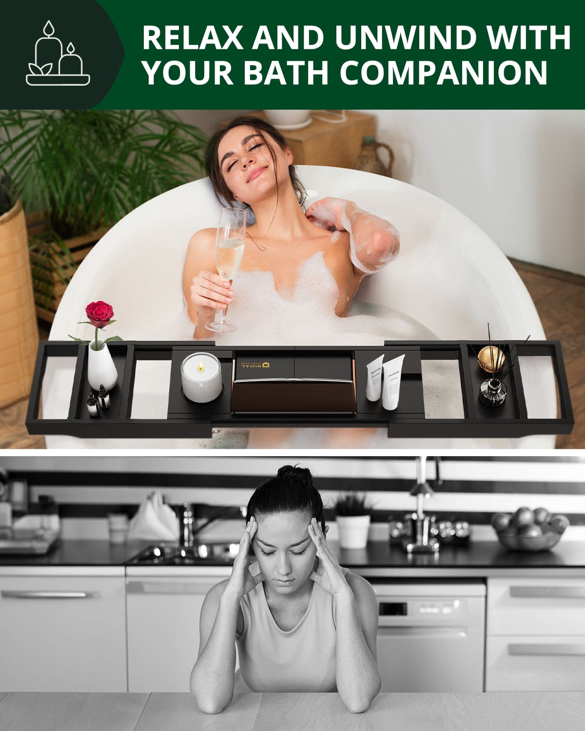Foldable Bathtub Caddy Tray, Black