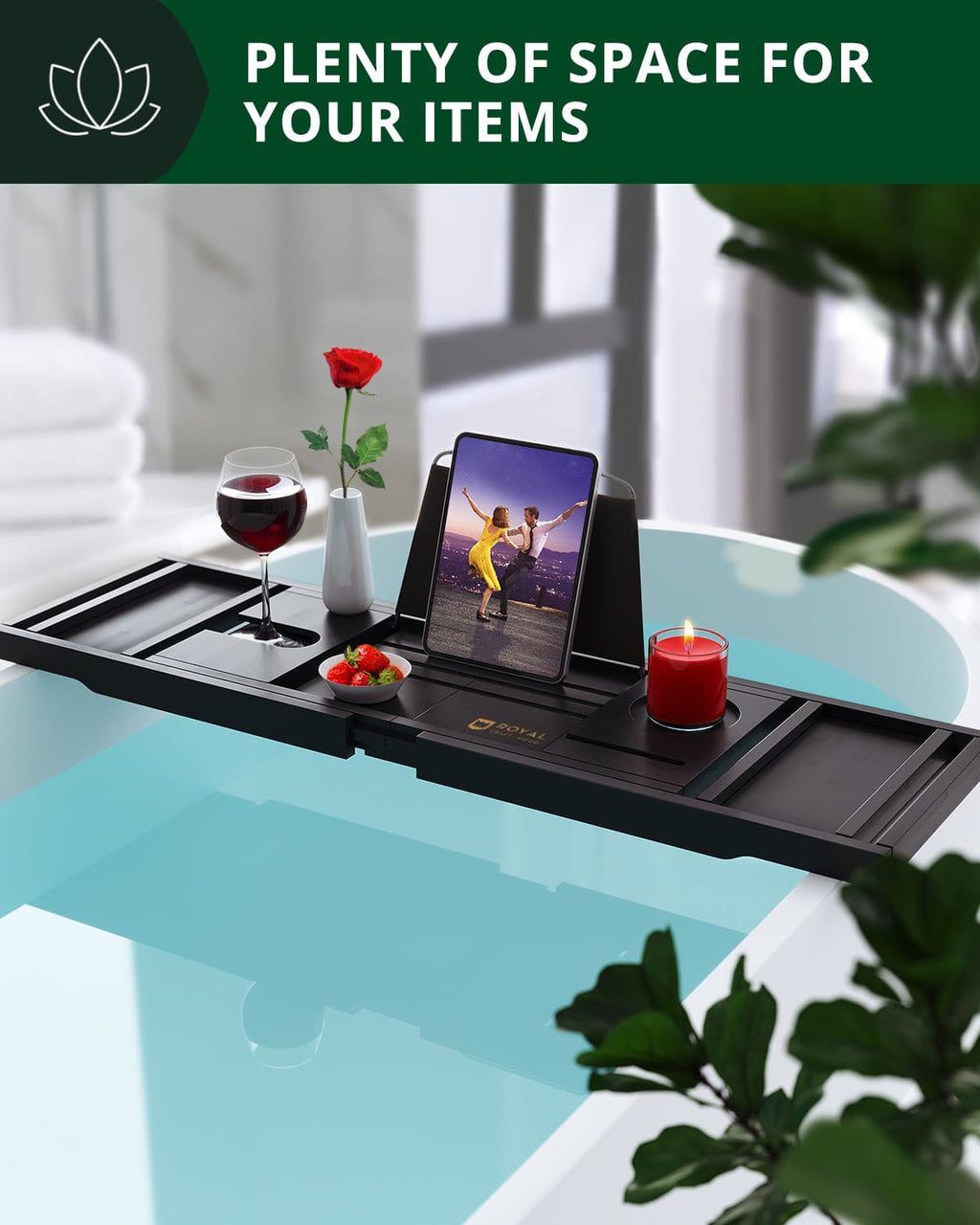 Foldable Bathtub Caddy Tray, Black